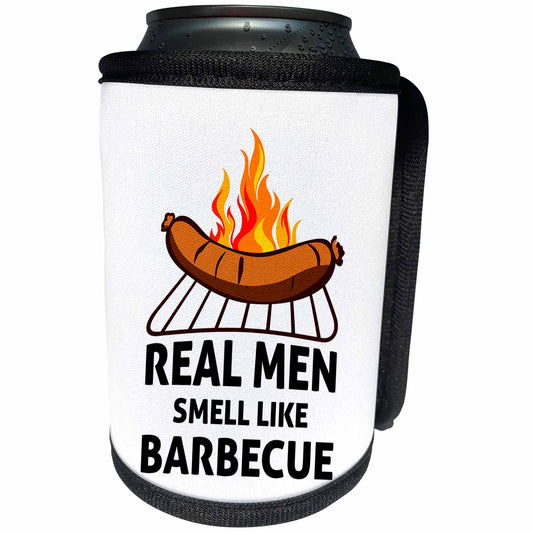 3dRose Carsten Reisinger - Illustrations - Real Men Smell Like Barbecue Funny BBQ Quote - Can Cooler Bottle Wrap (cc_316988)
