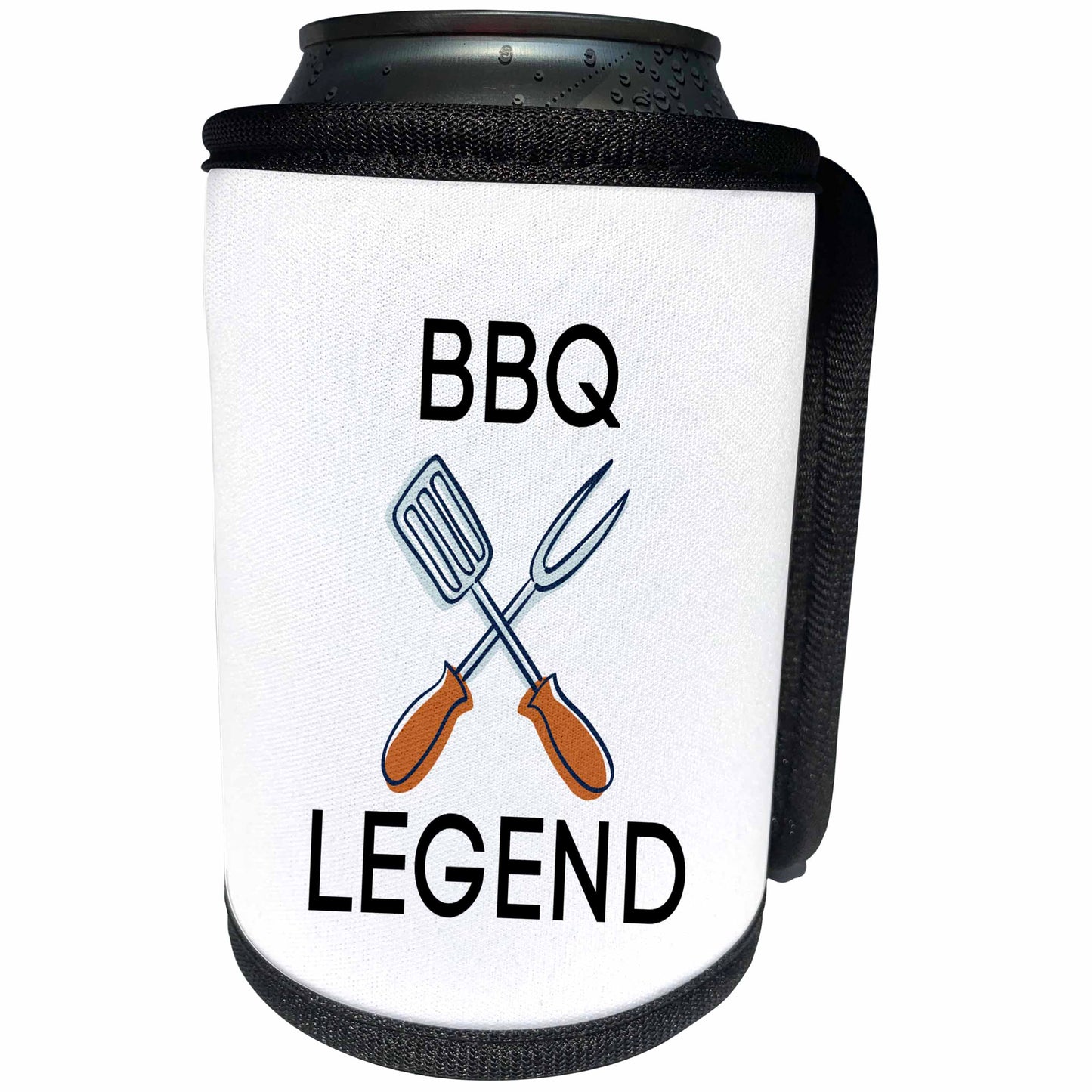 3dRose BBQ - The words BBQ Legend with a pic of barbecue tools - Can Cooler Bottle Wrap (cc-366171)